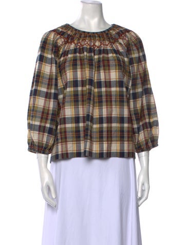 The Great Tops Plaid Print Crew Neck Top XS
