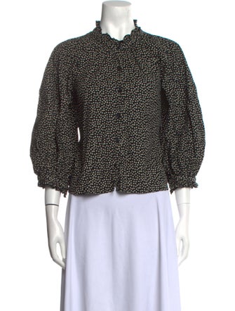 The Great Printed Mock Neck Button-Up Top