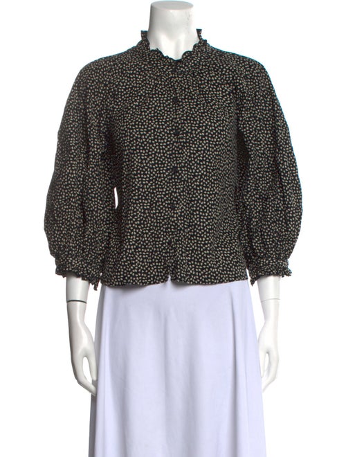 The Great Printed Mock Neck Button-Up Top