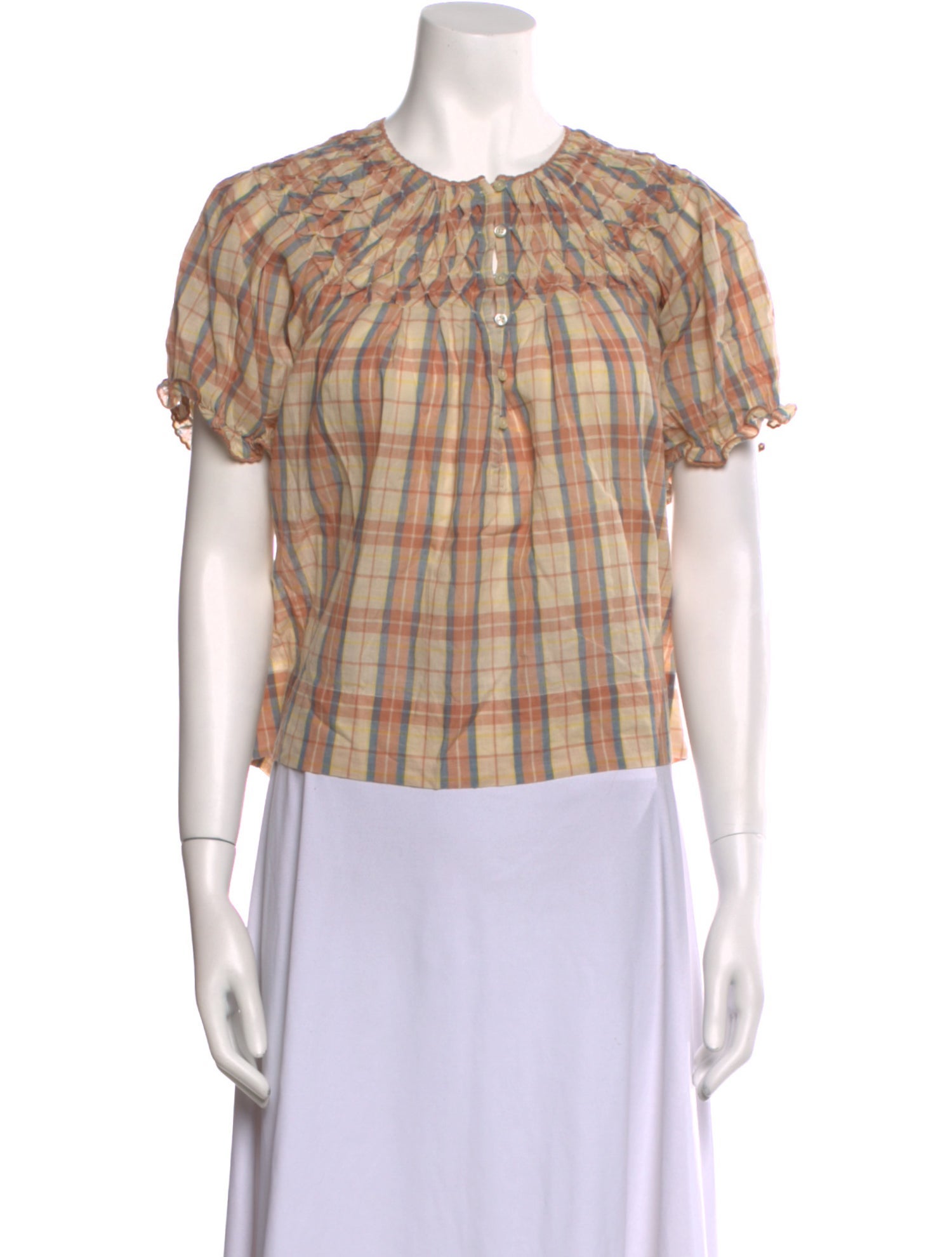 The Great Plaid Print Crew Neck Blouse