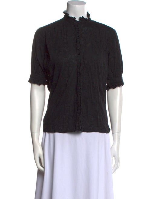 The Great Mock Neck Short Sleeve Button-Up Top