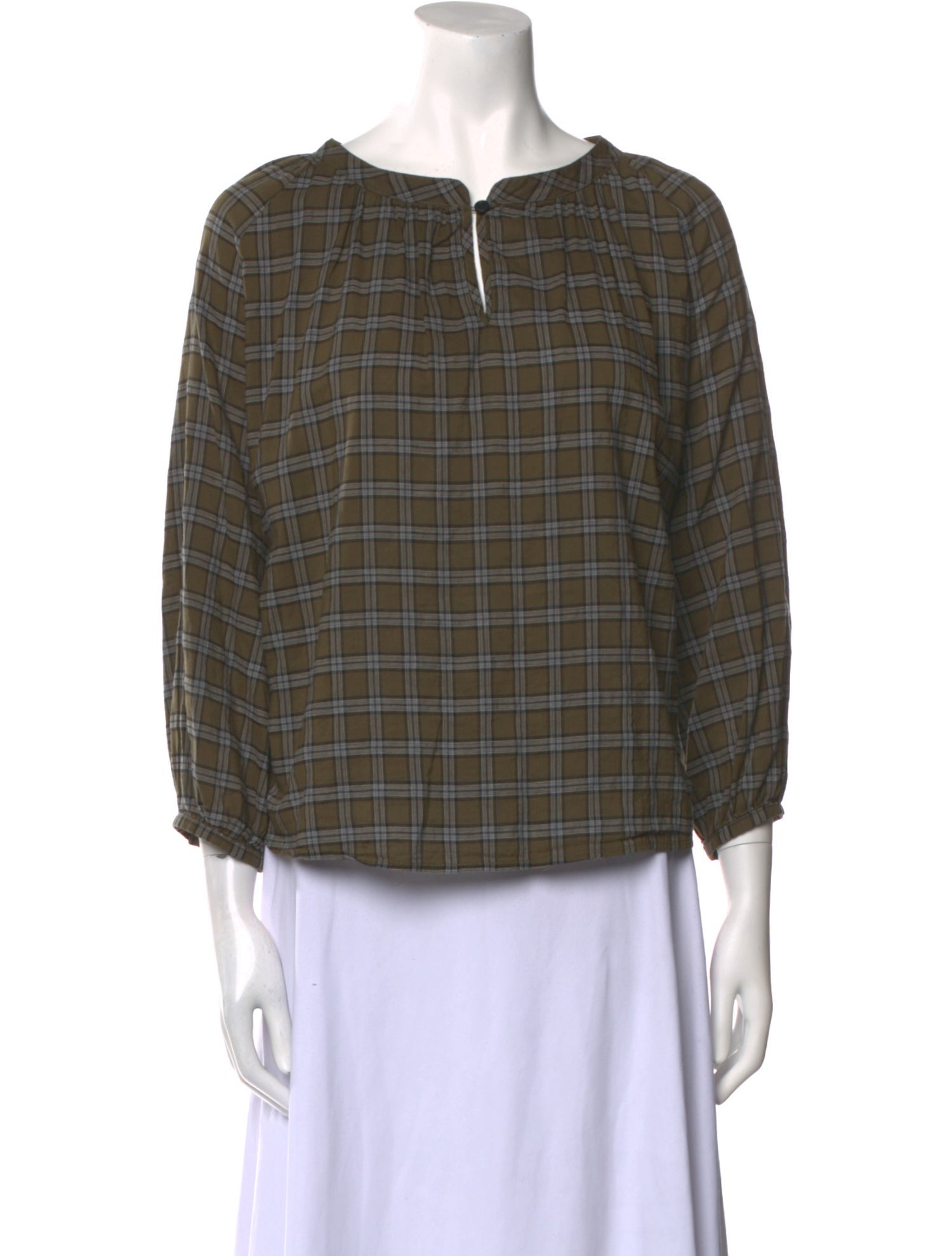 The Great Plaid Print Scoop Neck Blouse