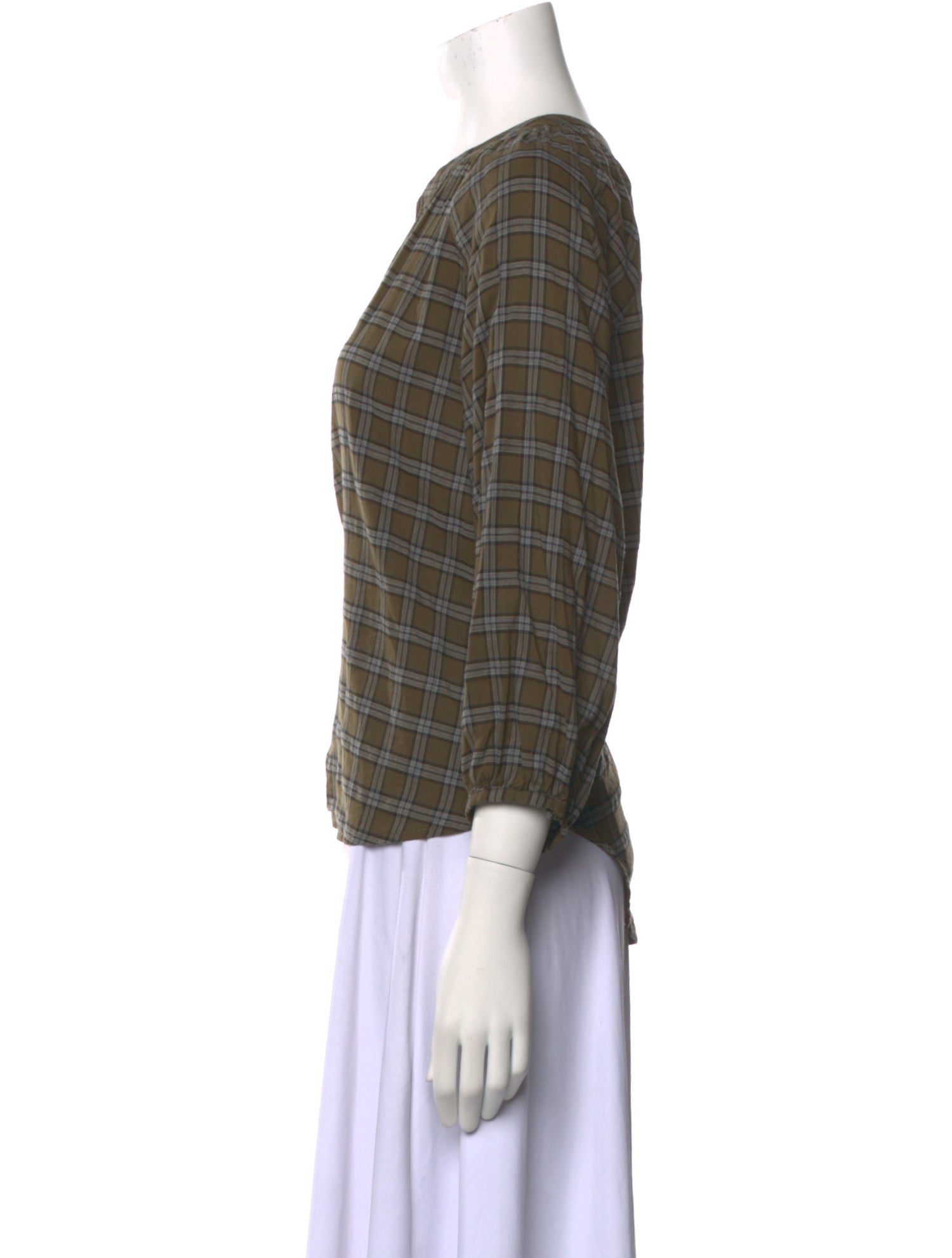 The Great Plaid Print Scoop Neck Blouse