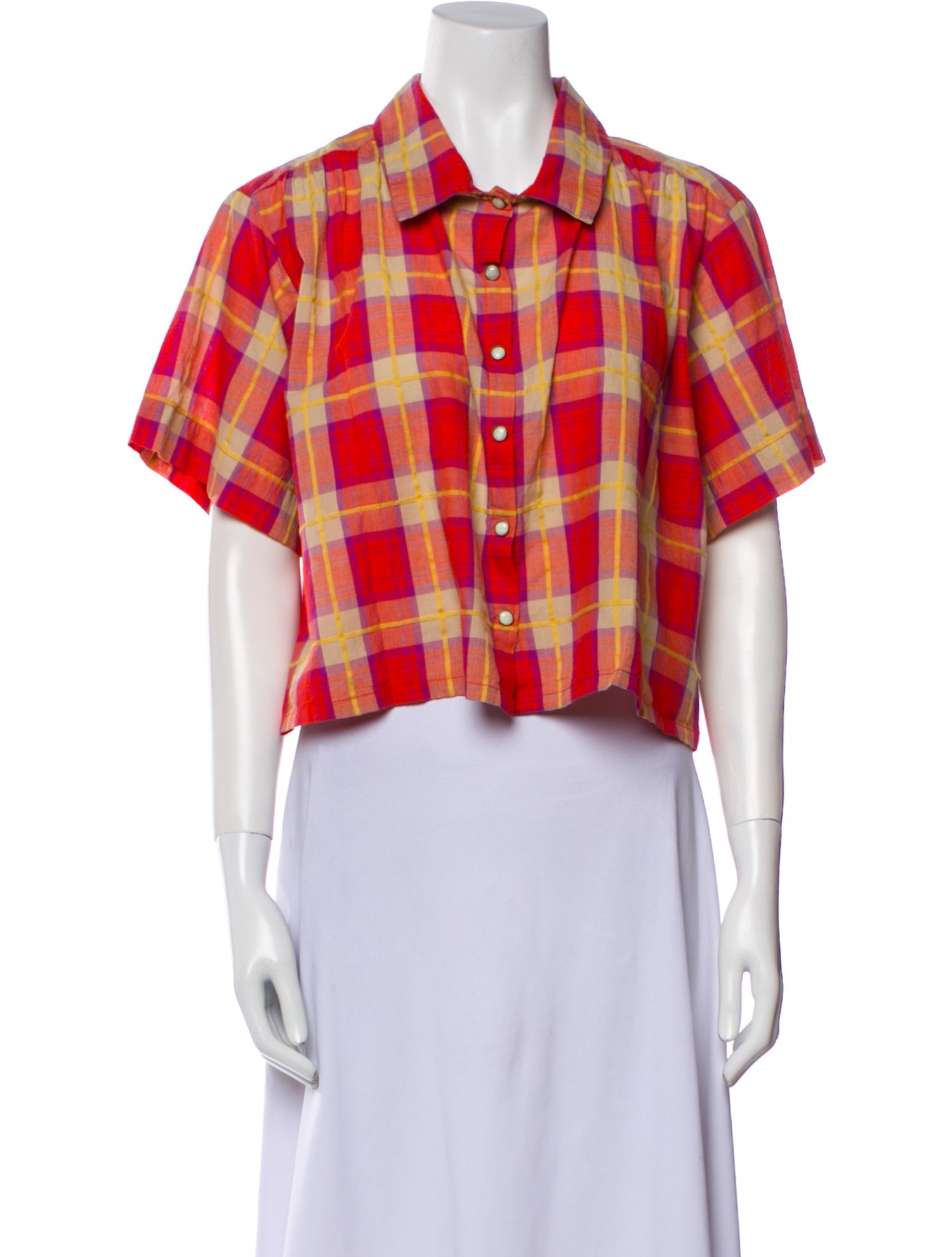 The Great Plaid Print Short Sleeve Crop Top