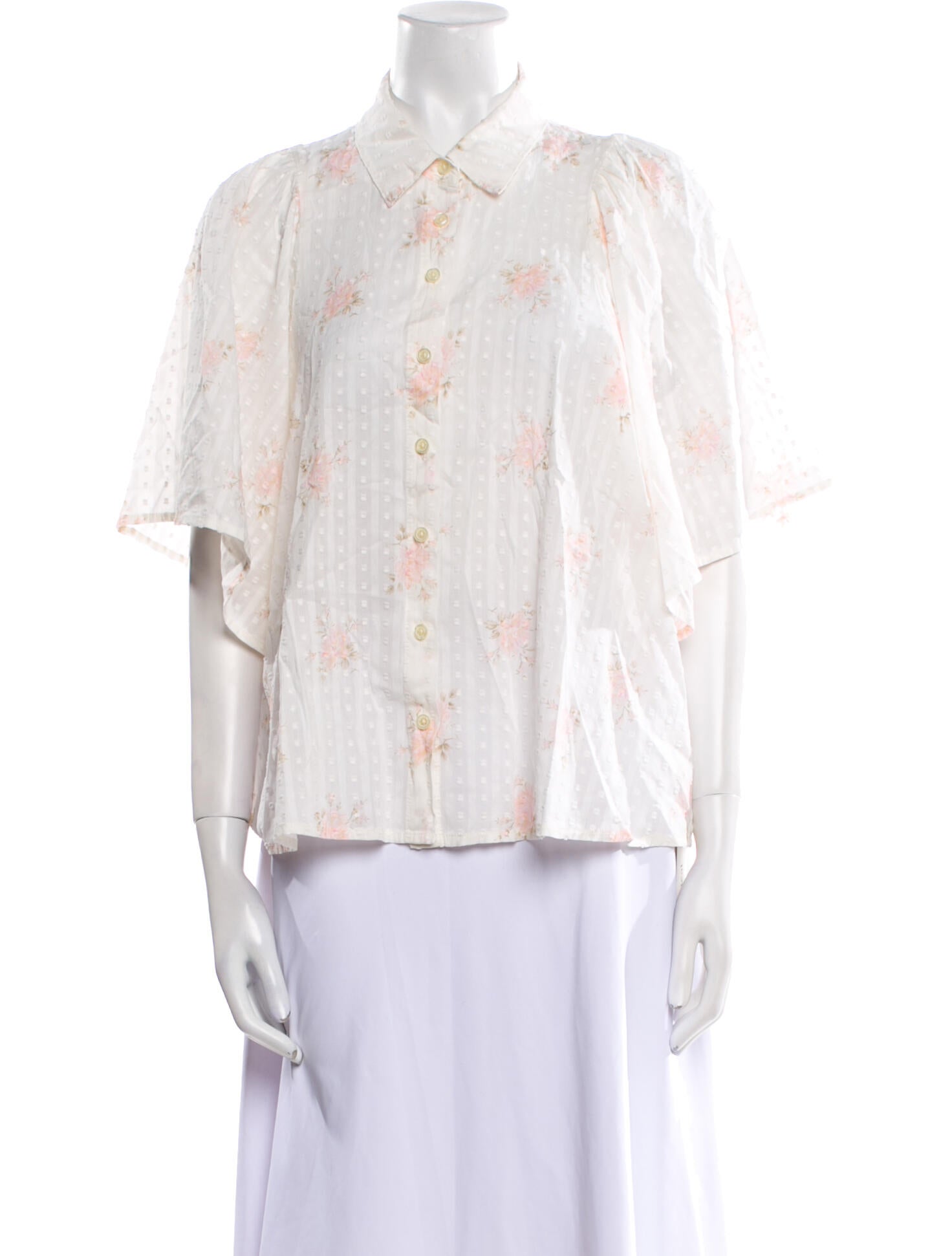 The Great Floral Print Short Sleeve Button-Up Top