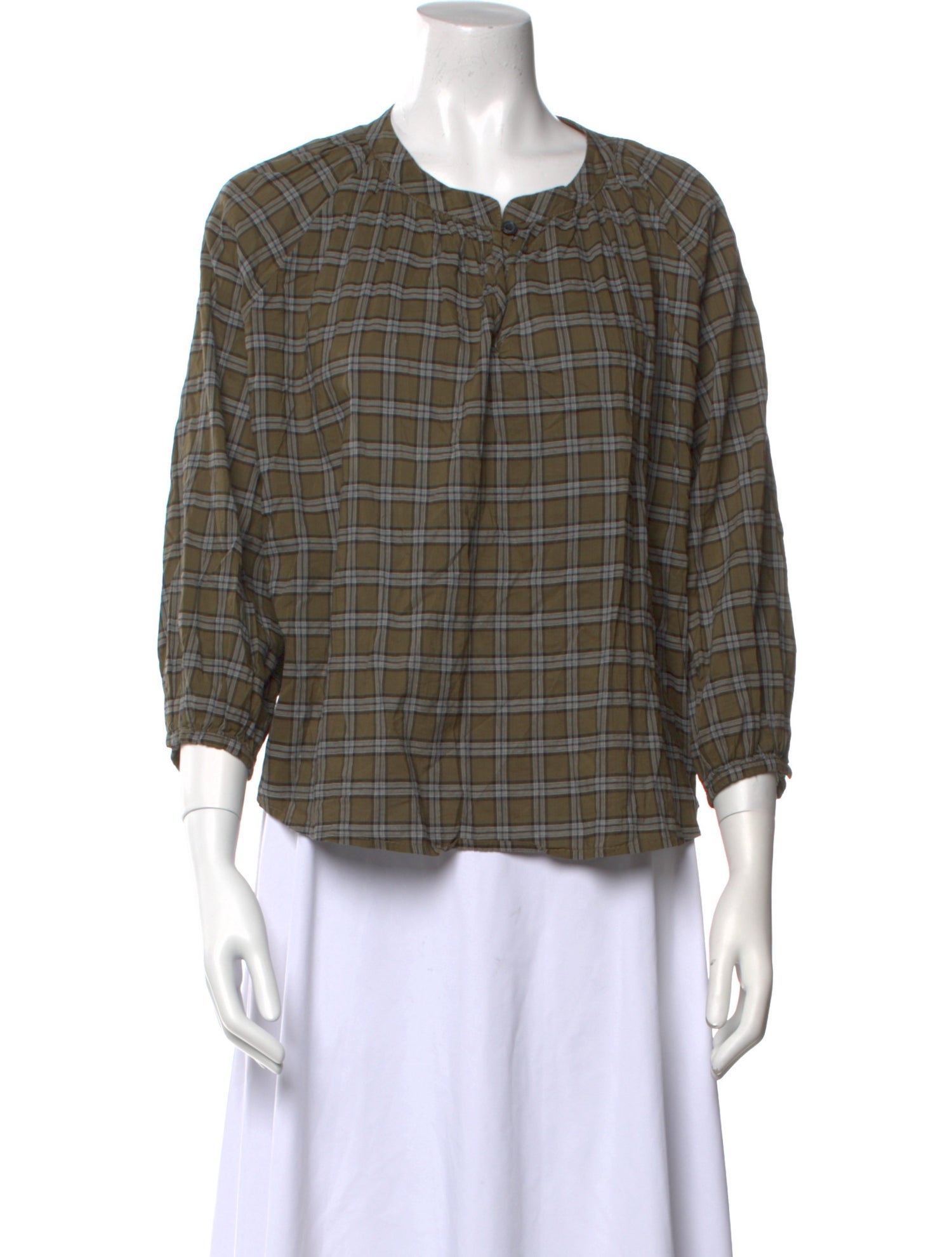 The Great Plaid Print Crew Neck Blouse