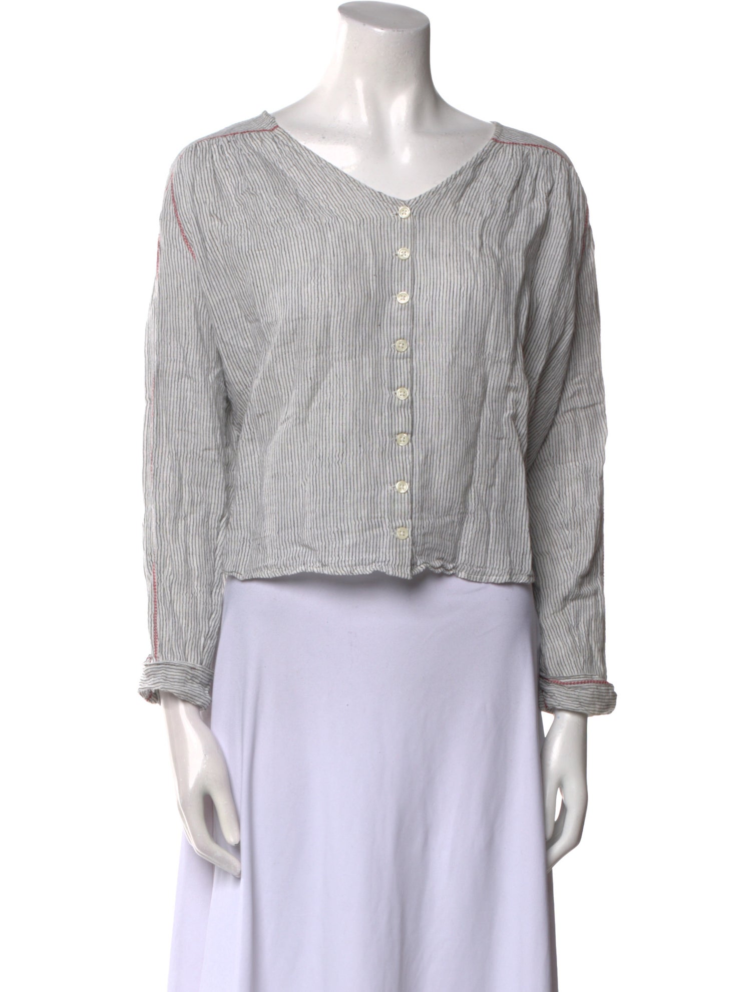 The Great Striped V-Neck Top