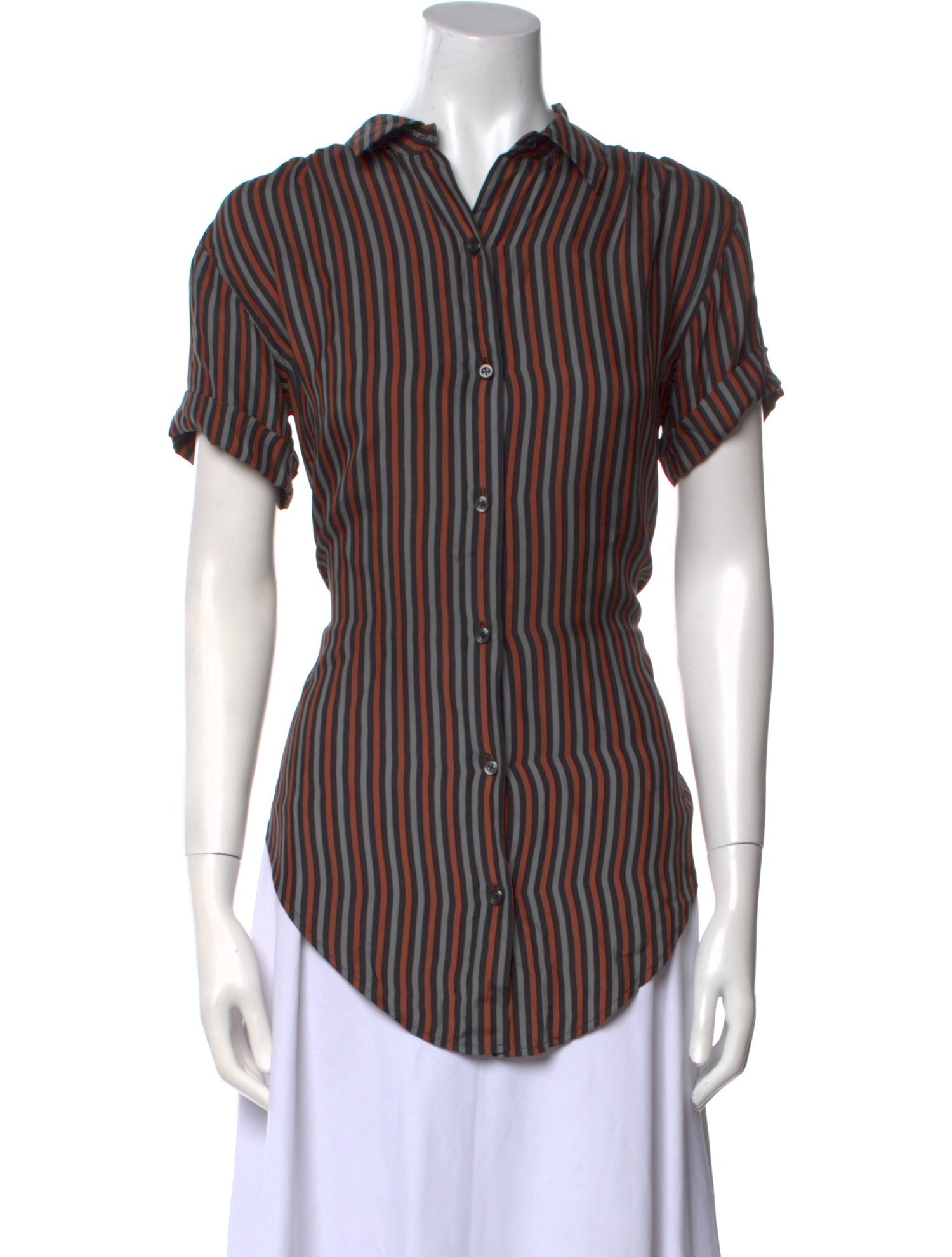 The Great Silk Striped Button-Up Top