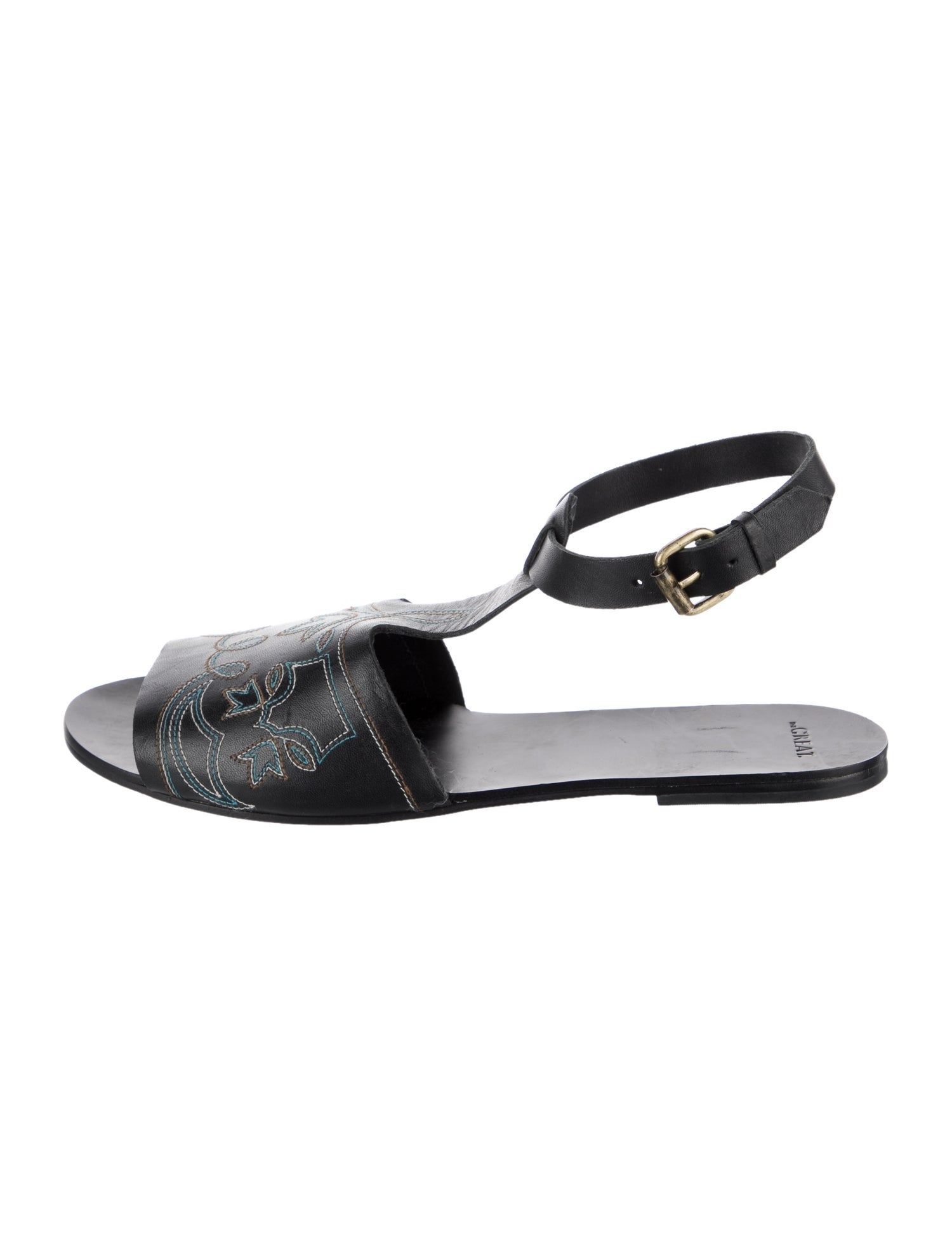 The Great Leather Printed T-Strap Sandals
