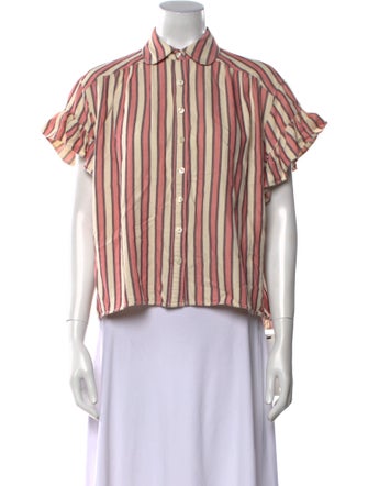 The Great Striped Short Sleeve Button-Up Top