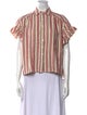 The Great Striped Short Sleeve Button-Up Top