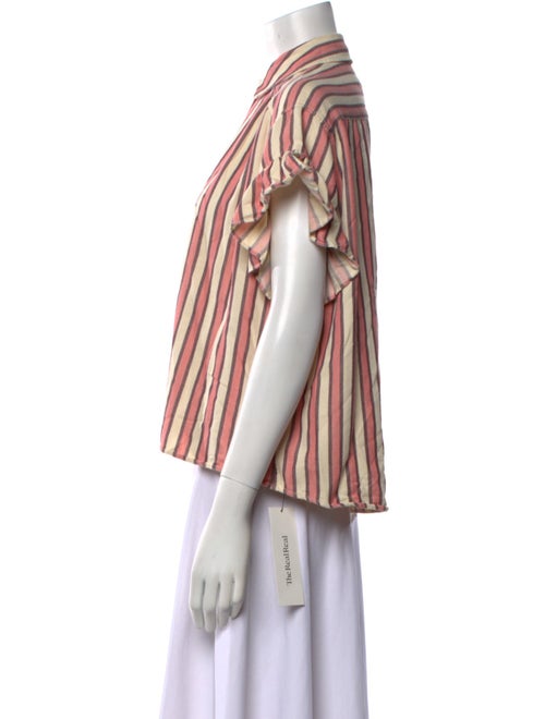 The Great Striped Short Sleeve Button-Up Top