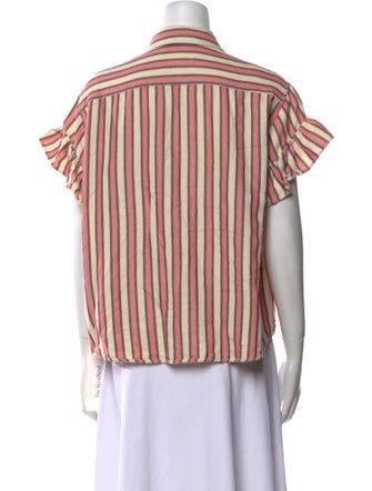 The Great Striped Short Sleeve Button-Up Top