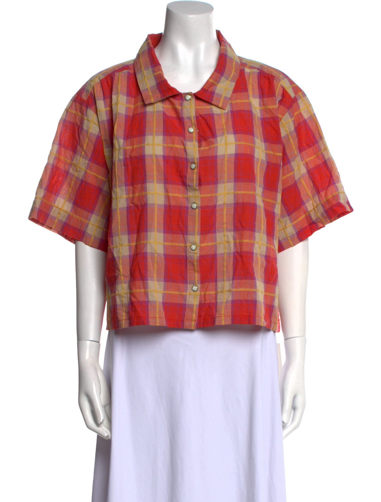 The Great Plaid Print Short Sleeve Crop Top