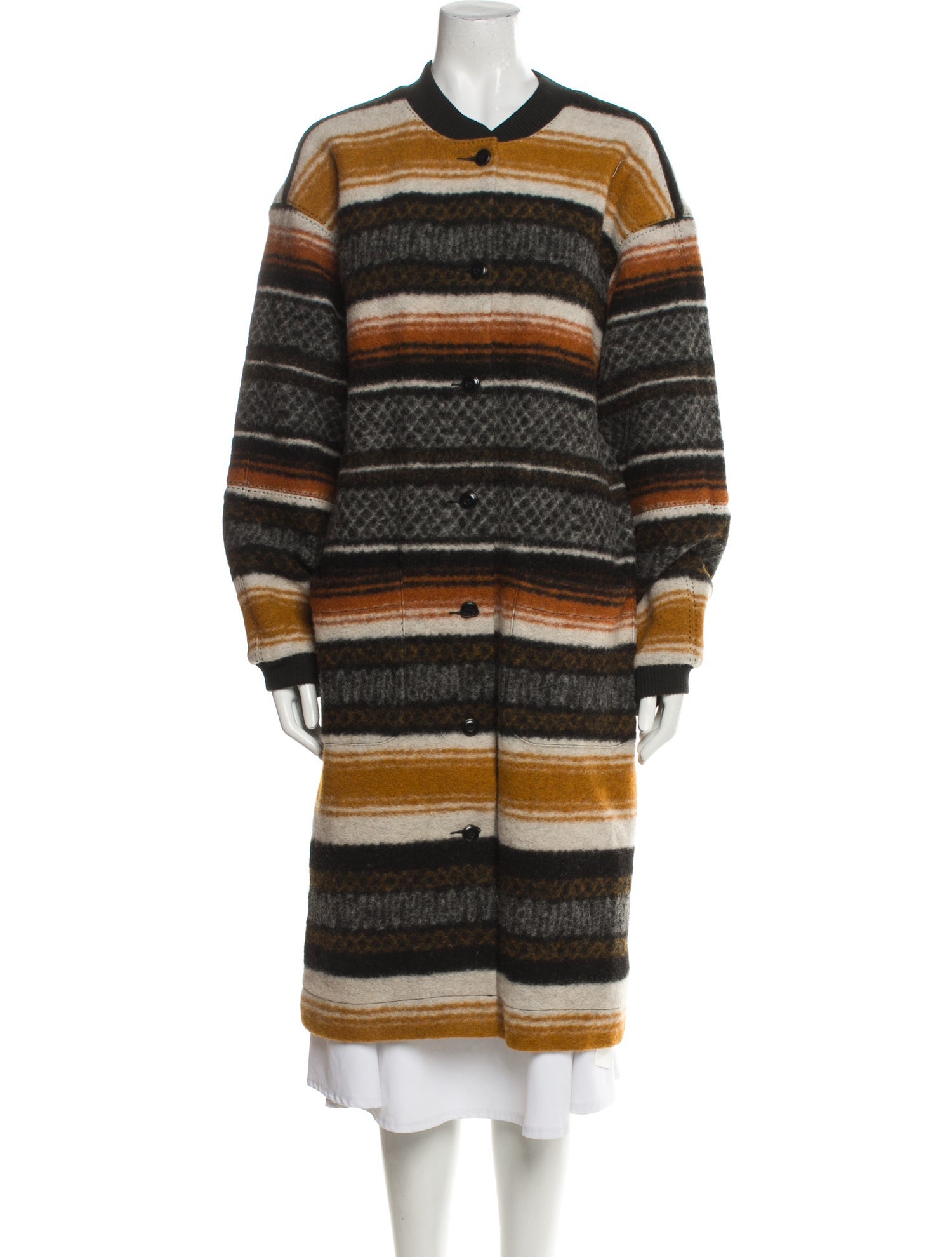 The Great Wool Striped Faux Fur Coat