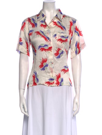 The Great Printed Short Sleeve Button-Up Top