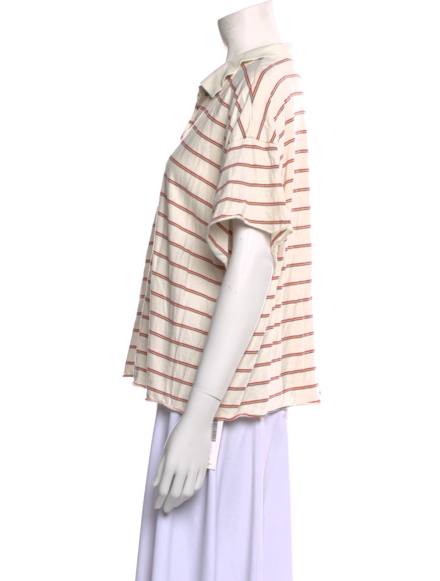 The Great Striped Short Sleeve Button-Up Top