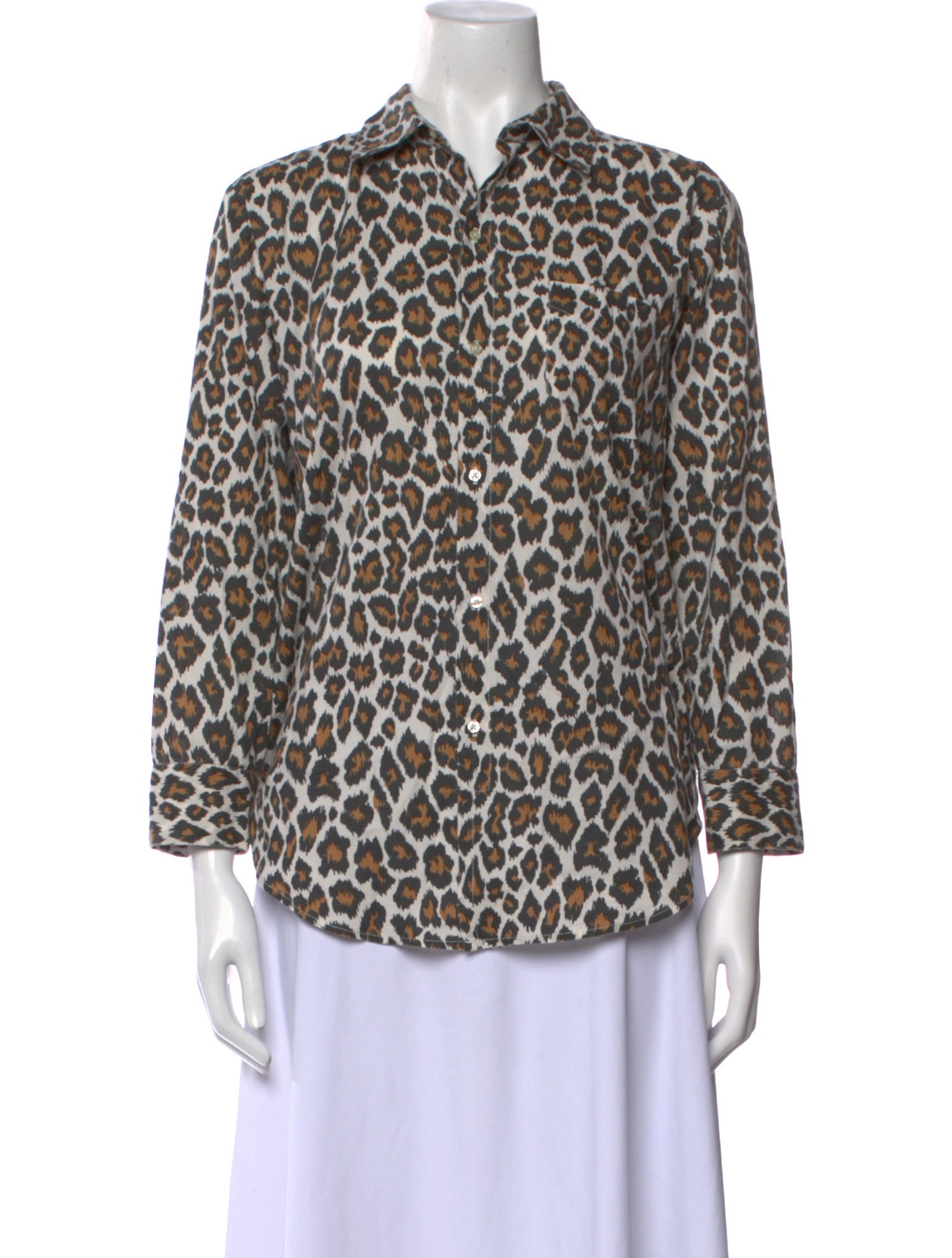 The Great Animal Print Three-Quarter Sleeve Button-Up Top