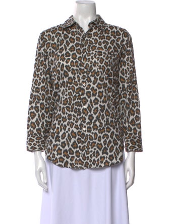 The Great Animal Print Three-Quarter Sleeve Button-Up Top