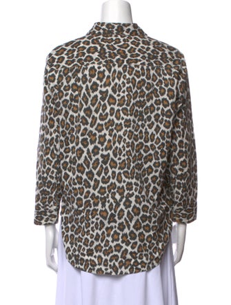 The Great Animal Print Three-Quarter Sleeve Button-Up Top