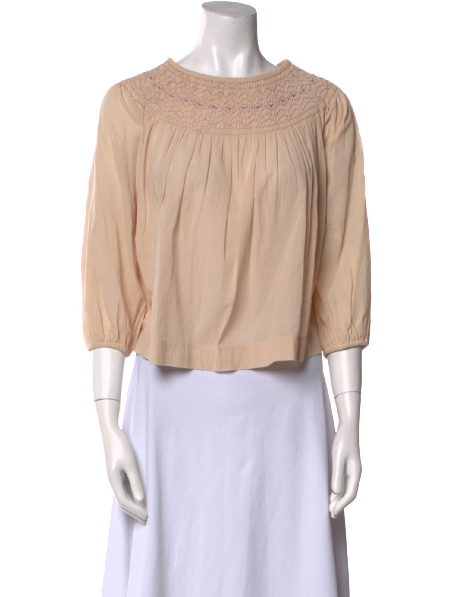 The Great Scoop Neck Three-Quarter Sleeve Crop Top