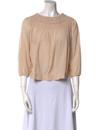 The Great Scoop Neck Three-Quarter Sleeve Crop Top