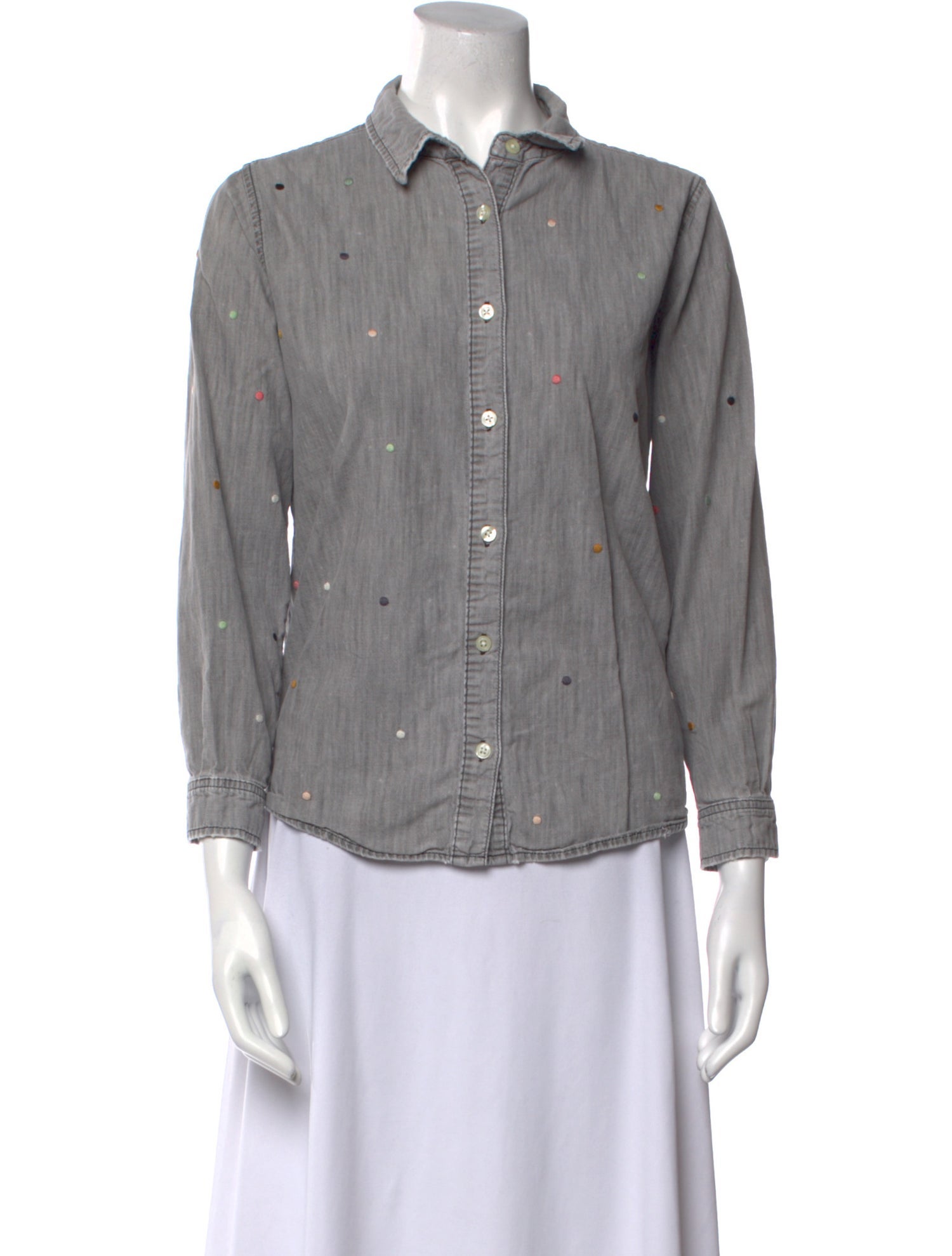 The Great Printed Three-Quarter Sleeve Button-Up Top