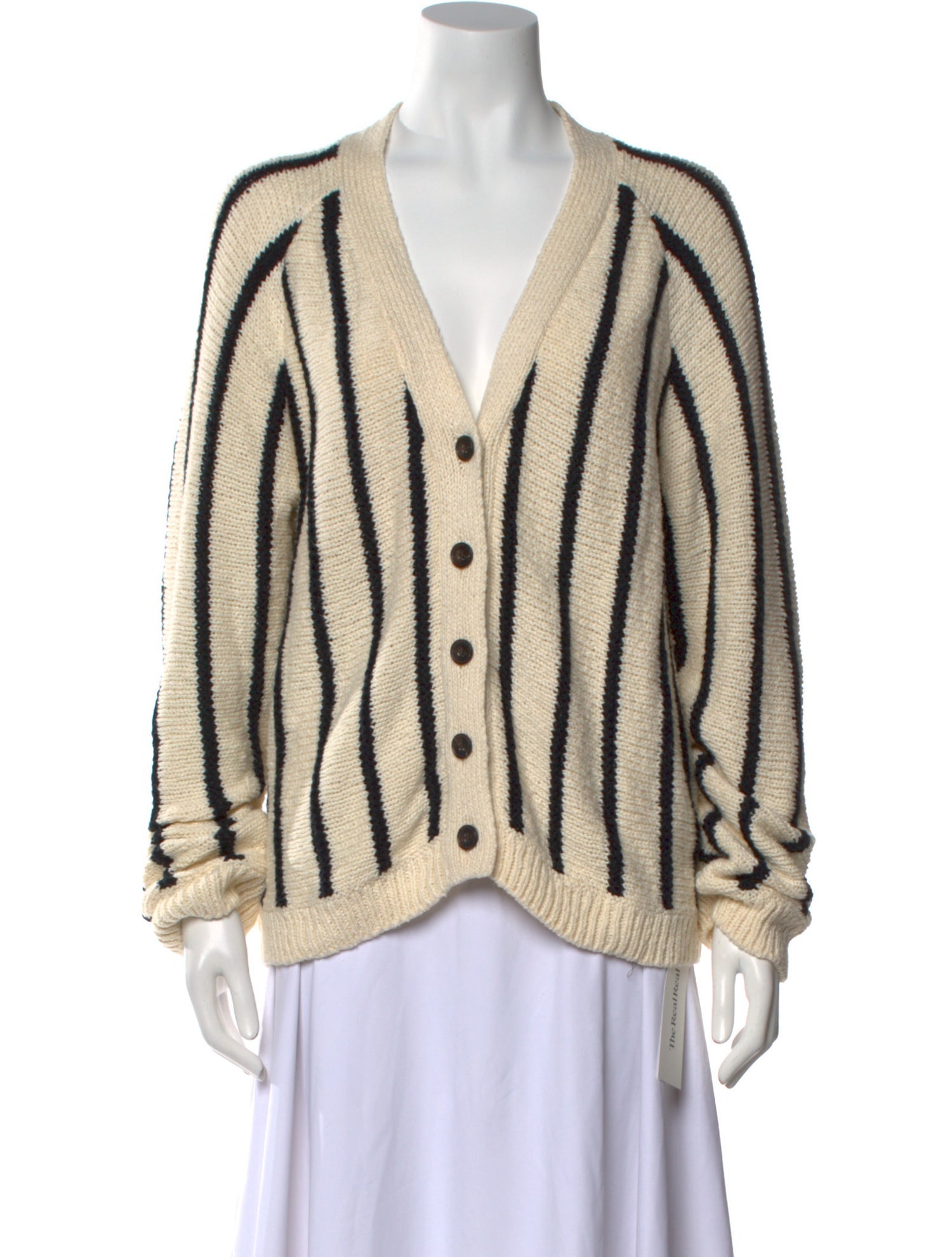 The Great Striped V-Neck Sweater