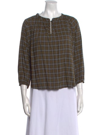 The Great Plaid Print Crew Neck Button-Up Top