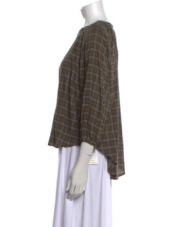 The Great Plaid Print Crew Neck Button-Up Top