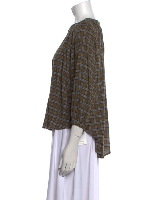 The Great Plaid Print Crew Neck Button-Up Top