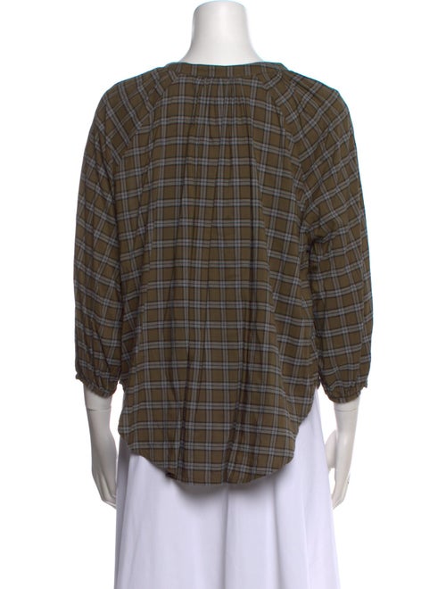 The Great Plaid Print Crew Neck Button-Up Top