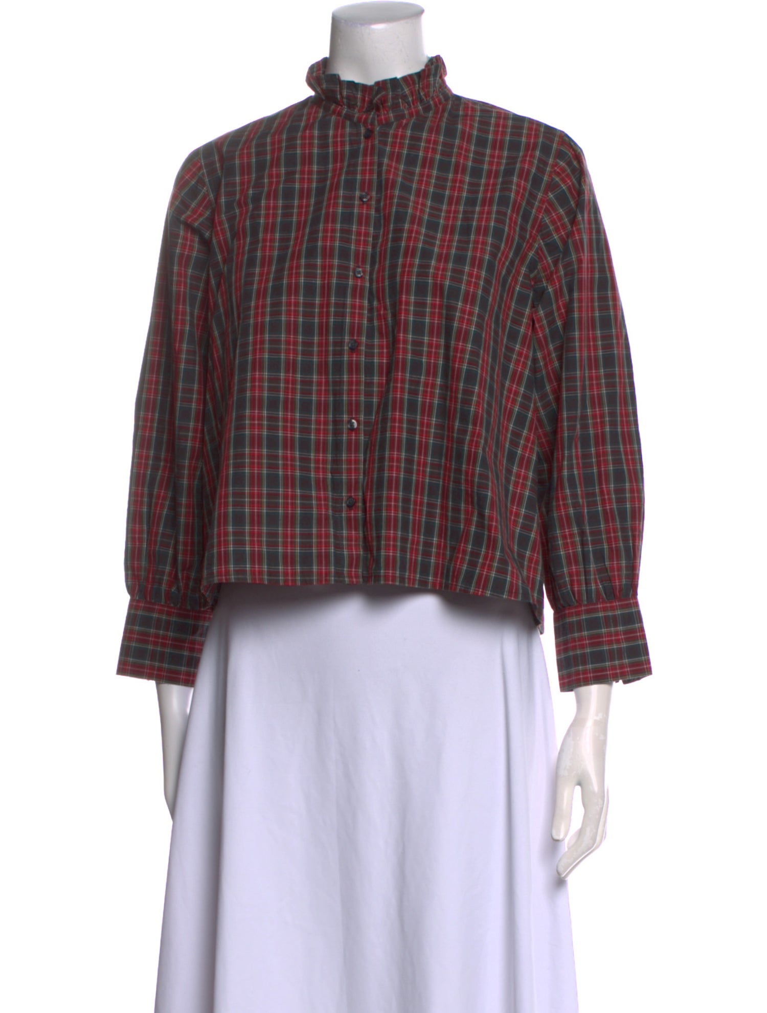 The Great Plaid Print Mock Neck Crop Top