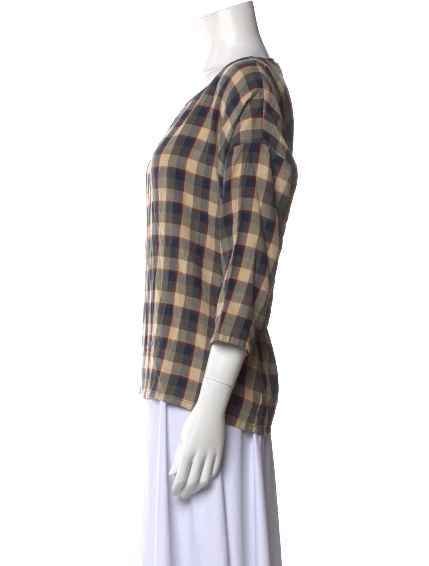 The Great Plaid Print Scoop Neck Blouse