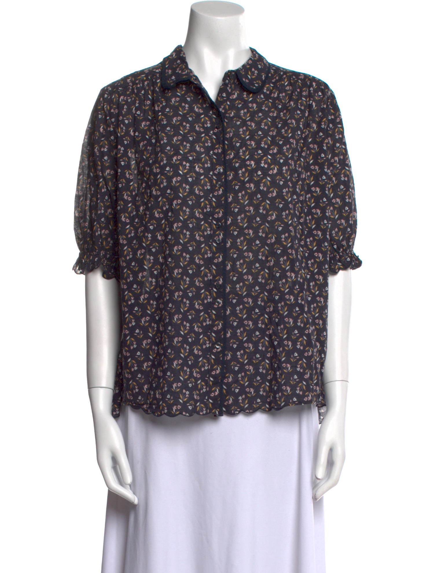 The Great Floral Print Short Sleeve Button-Up Top