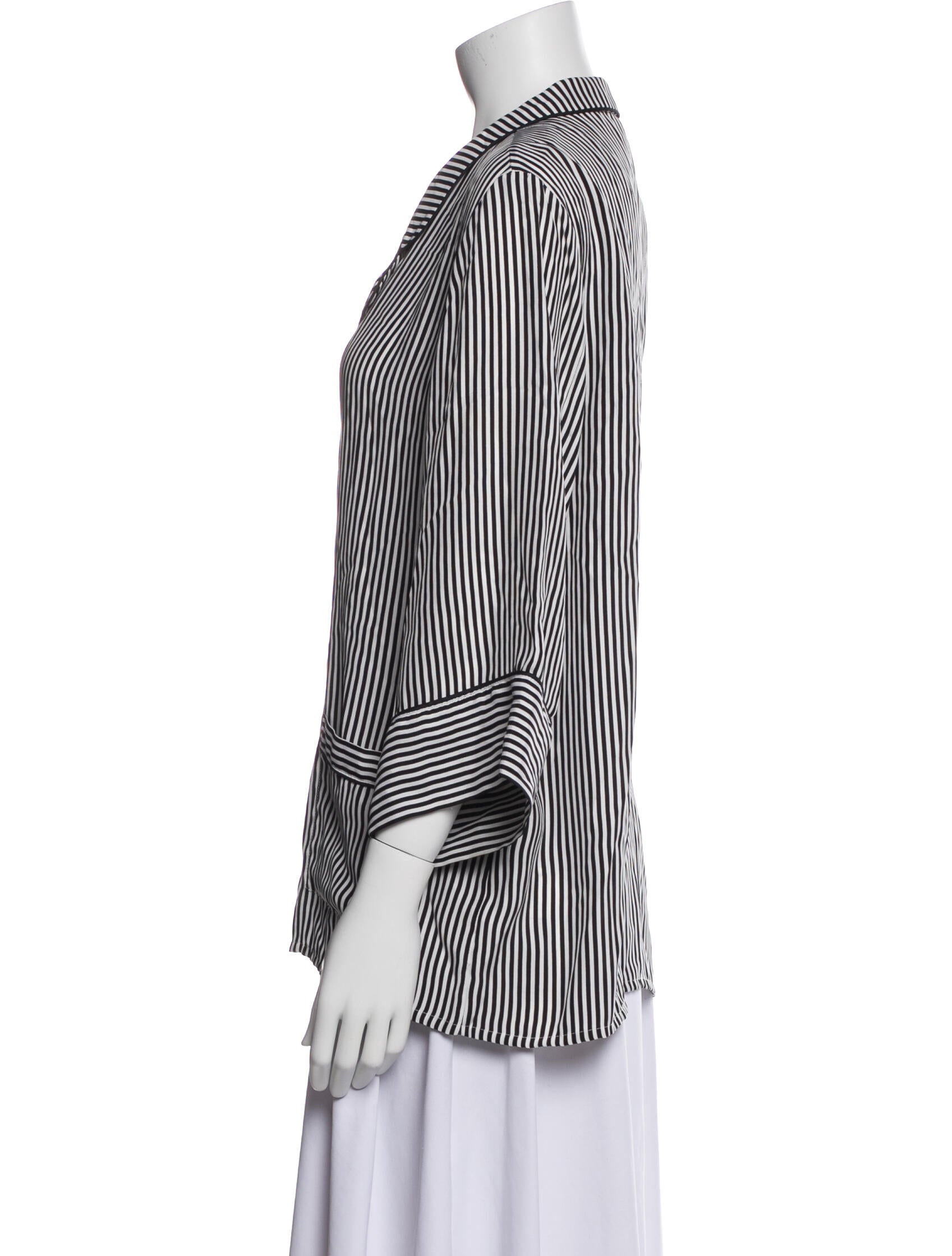 The Great Silk Striped Button-Up Top
