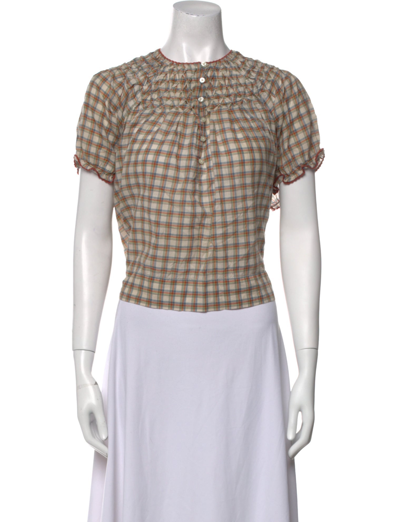 The Great Plaid Print Crew Neck Crop Top