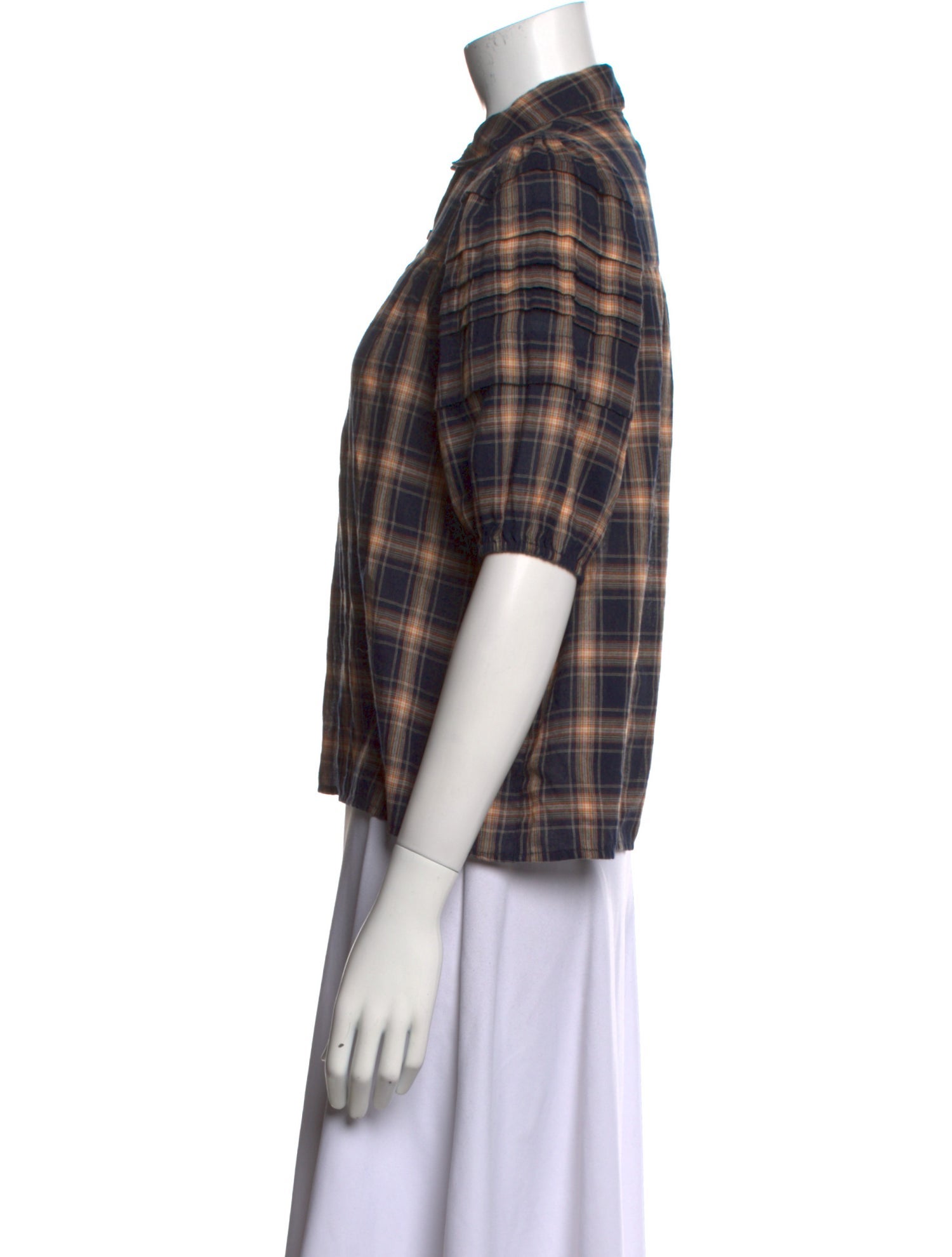 The Great Plaid Print Short Sleeve Button-Up Top
