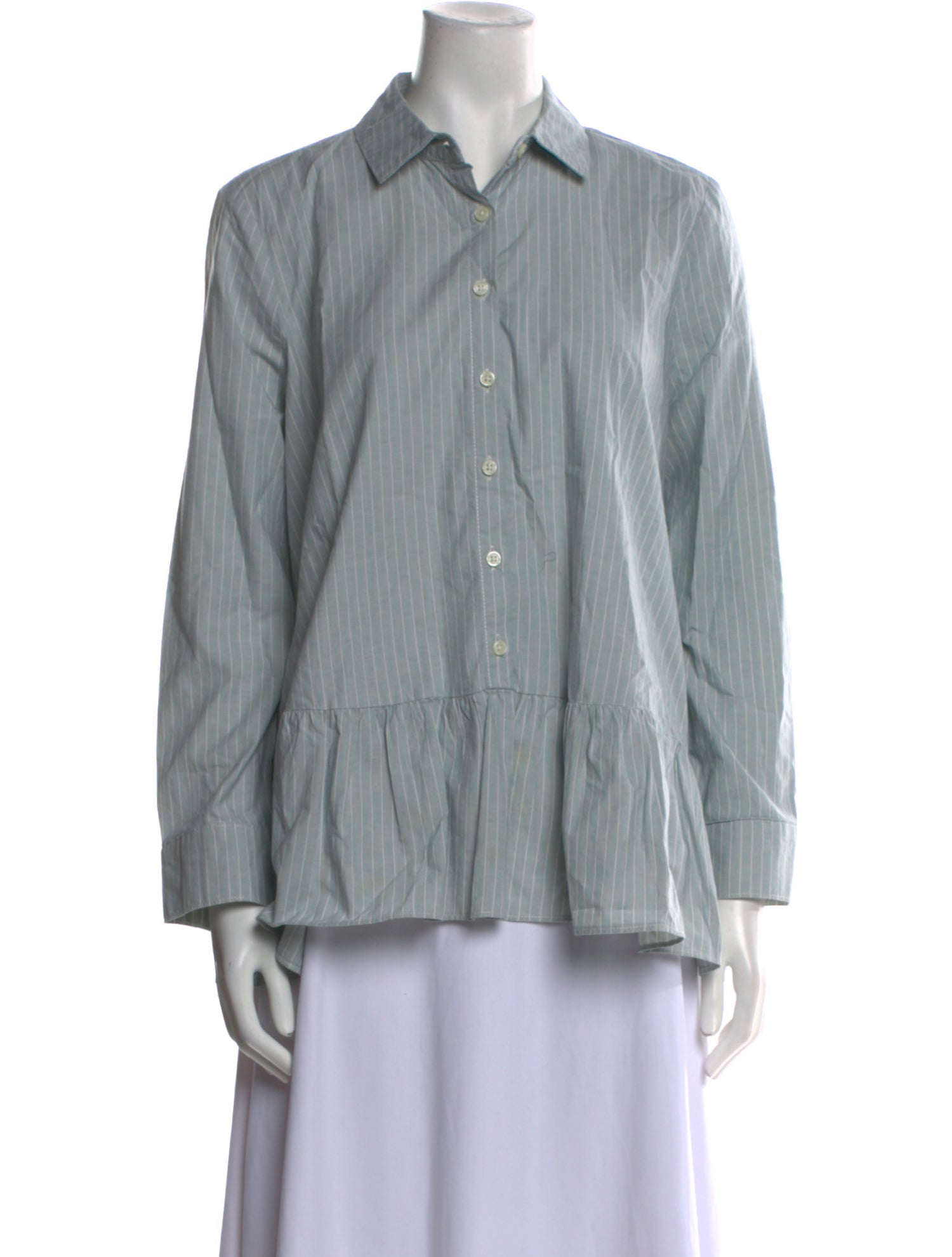 The Great Striped Long Sleeve Button-Up Top