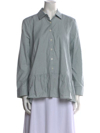 The Great Striped Long Sleeve Button-Up Top