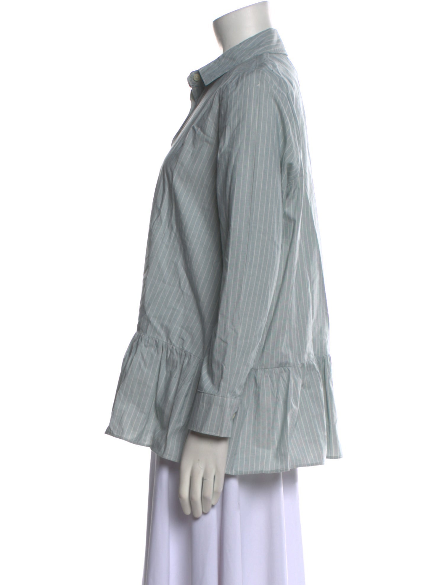 The Great Striped Long Sleeve Button-Up Top