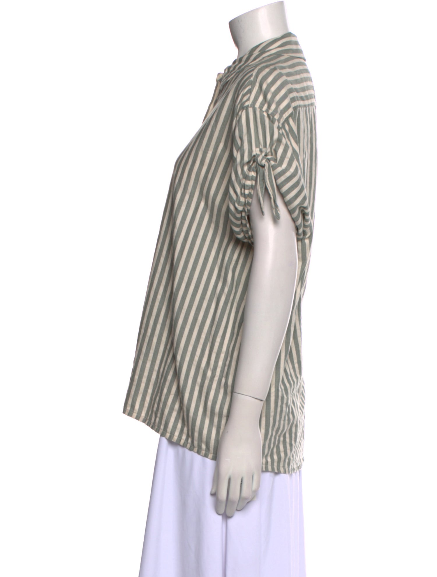 The Great Striped Short Sleeve Button-Up Top