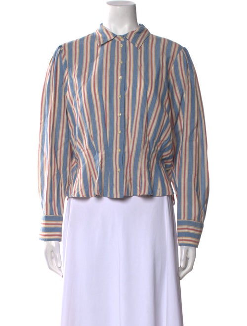 The Great Striped Long Sleeve Button-Up Top