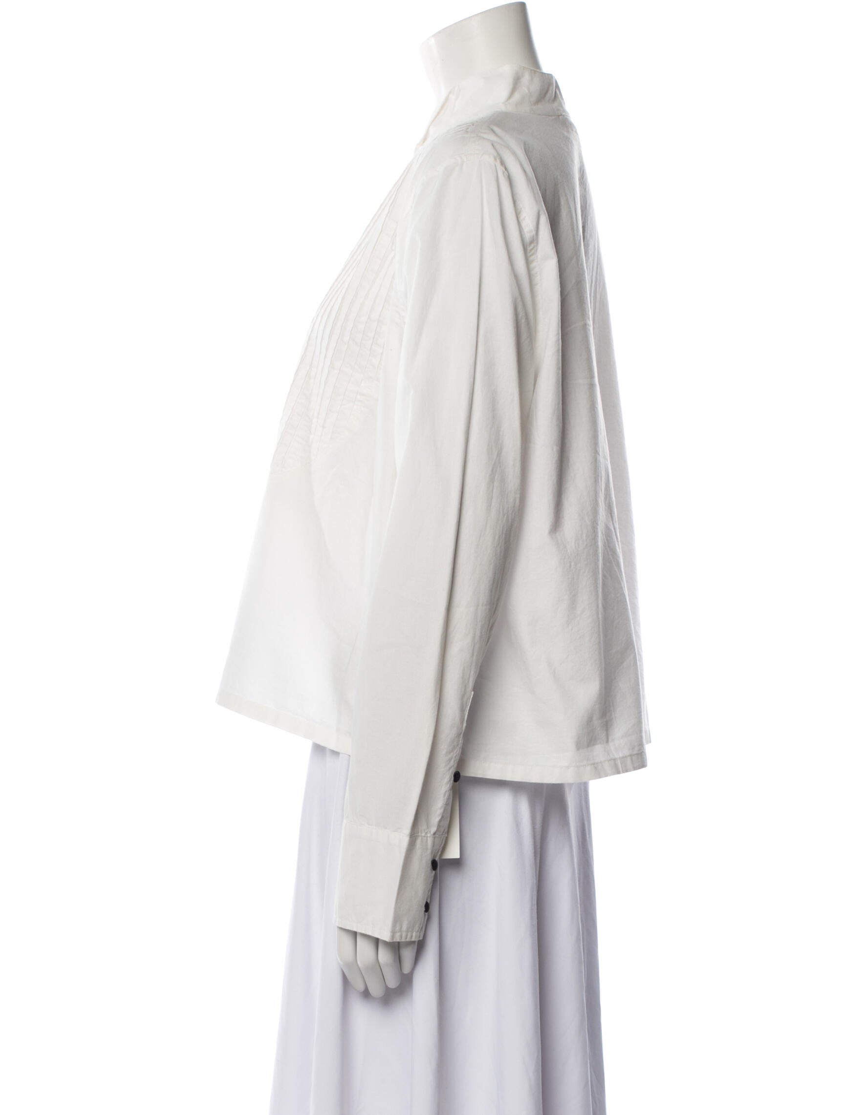 The Great Mock Neck Long Sleeve Button-Up Top