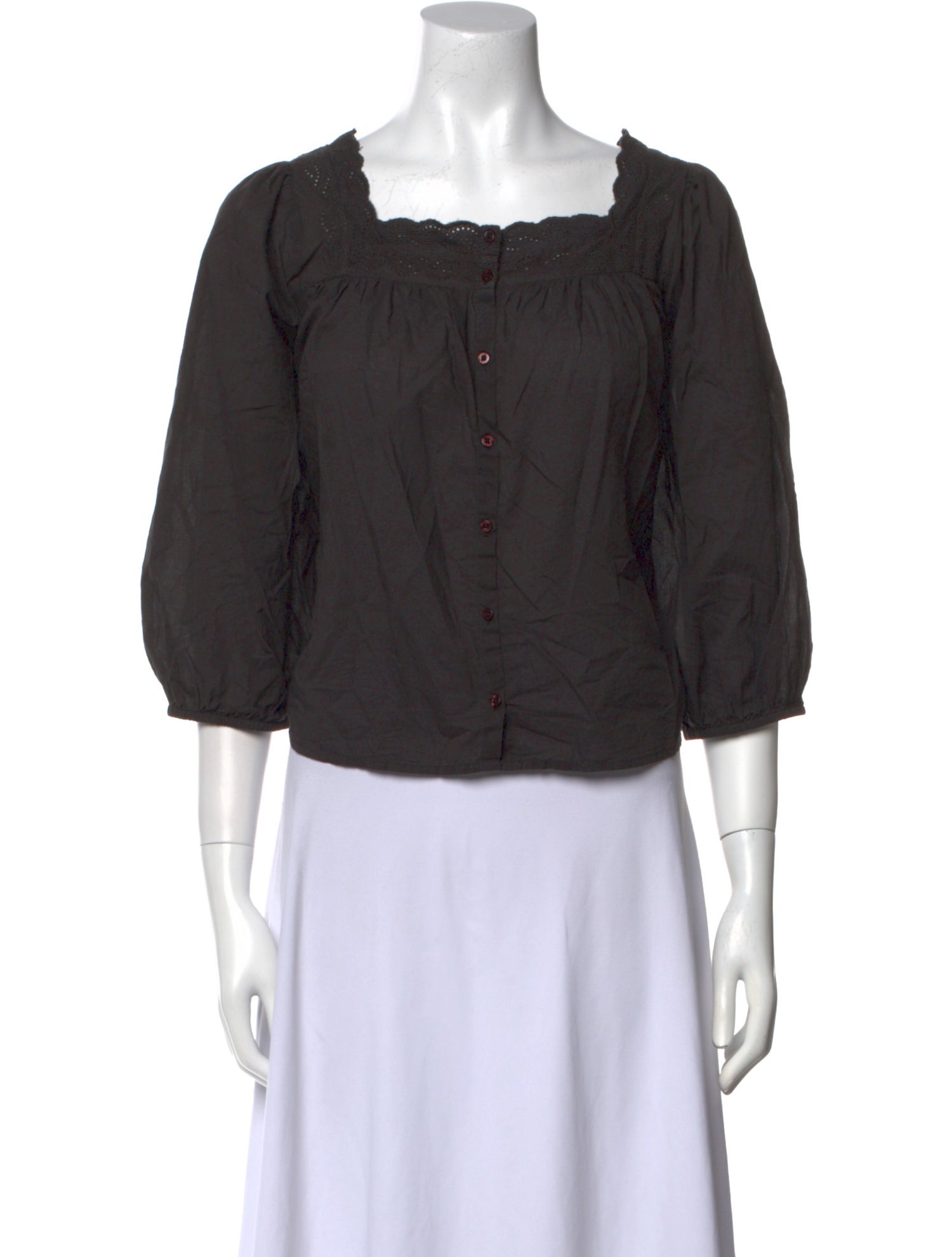 The Great Square Neckline Three-Quarter Sleeve Crop Top