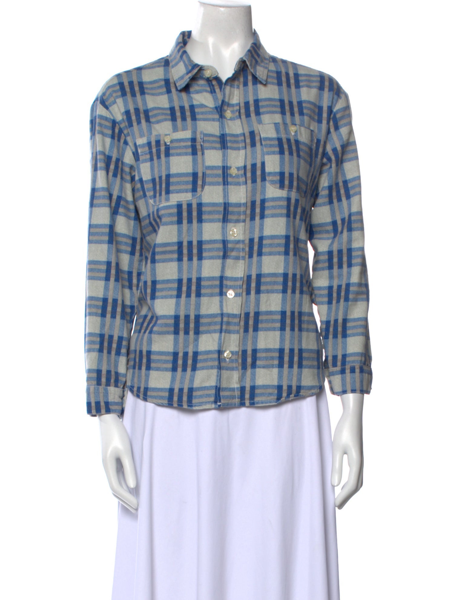 The Great Plaid Print Three-Quarter Sleeve Button-Up Top