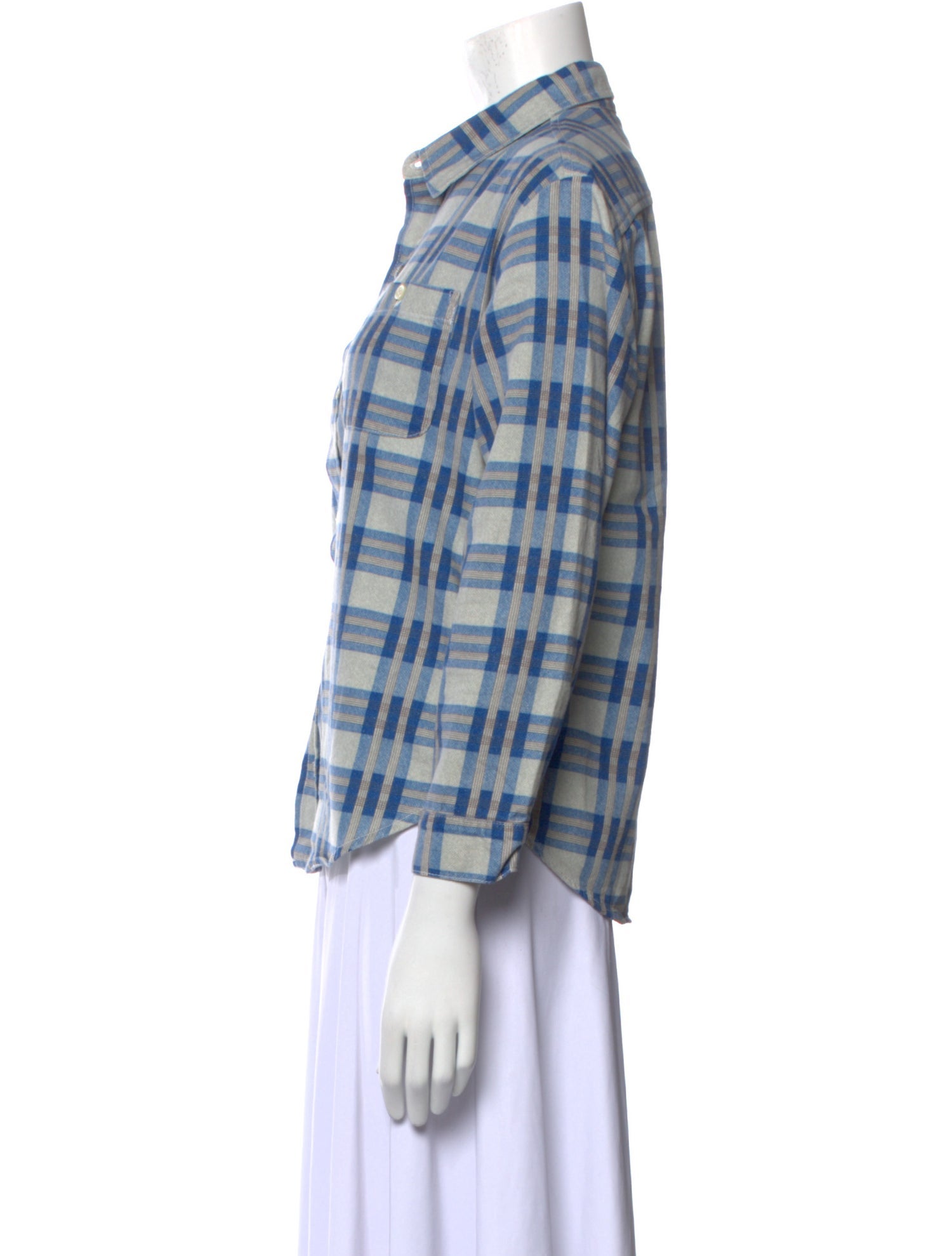 The Great Plaid Print Three-Quarter Sleeve Button-Up Top