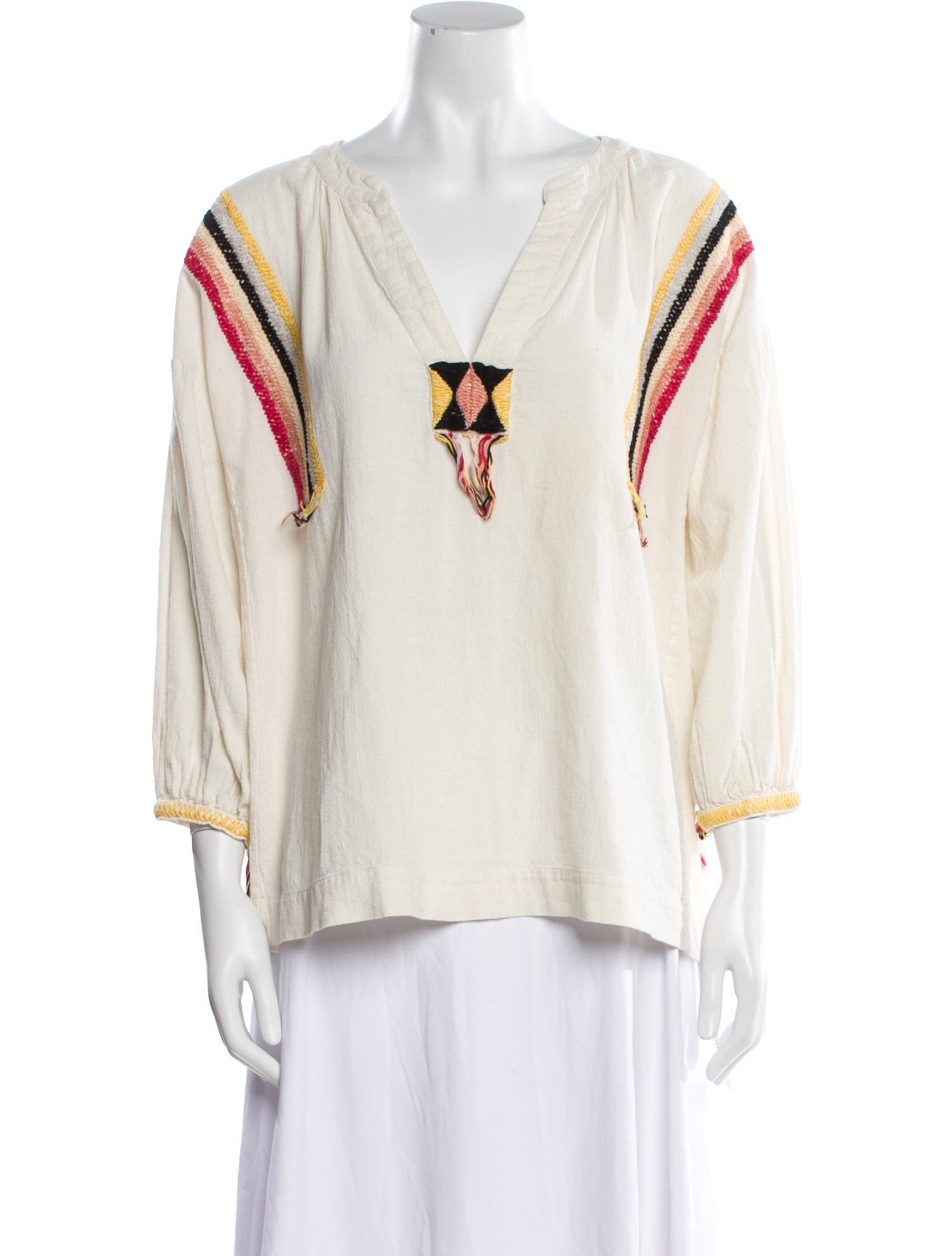 The Great Striped V-Neck Blouse