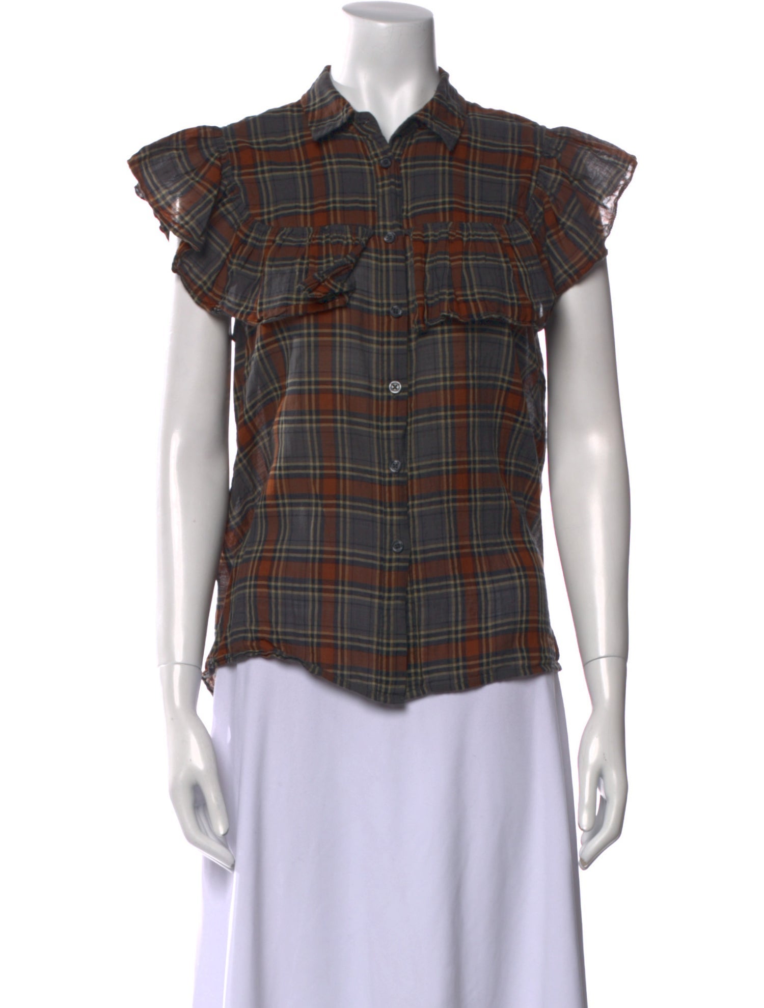 The Great Plaid Print Short Sleeve Button-Up Top
