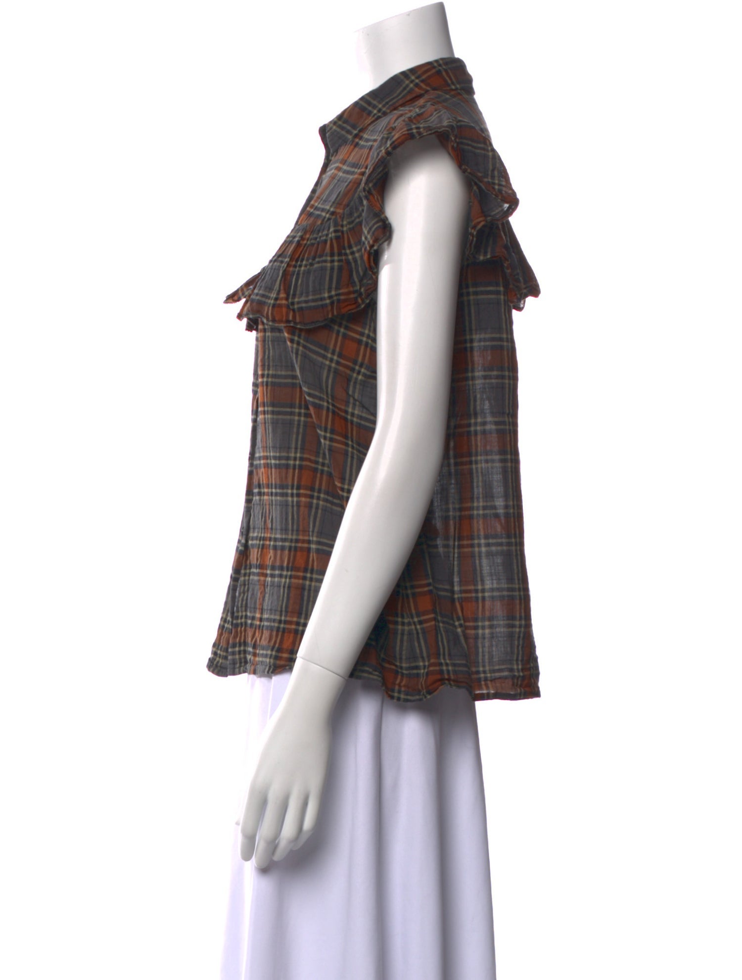 The Great Plaid Print Short Sleeve Button-Up Top